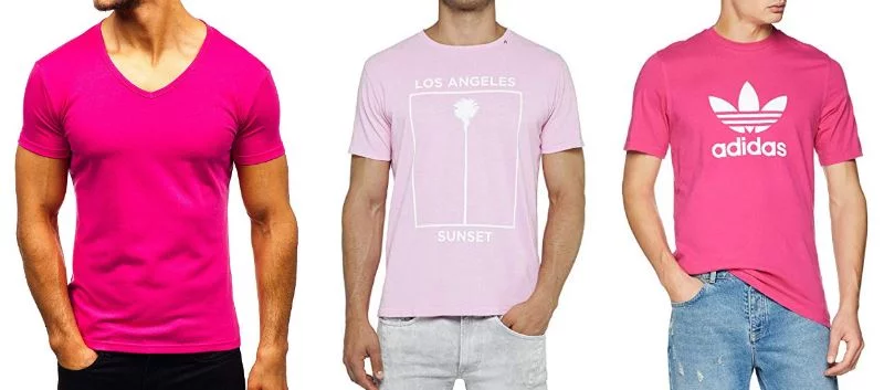 Camisetas rosas para hombre en diferentes tonalidades rosadas y estilos