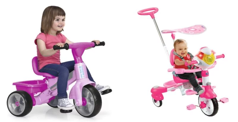 Triciclo rosa para niña y triciclo rosa evolutivo para bebé, con asa, arnés de seguridad y parasol